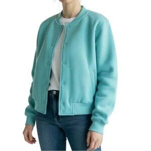 Victoria's Secret Cotton Fleece Snap Bomber Jacket, S